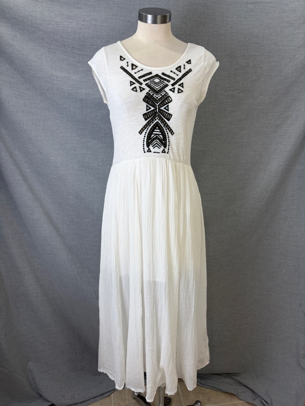Free People White Maxi Dress with Black Embroidered Front